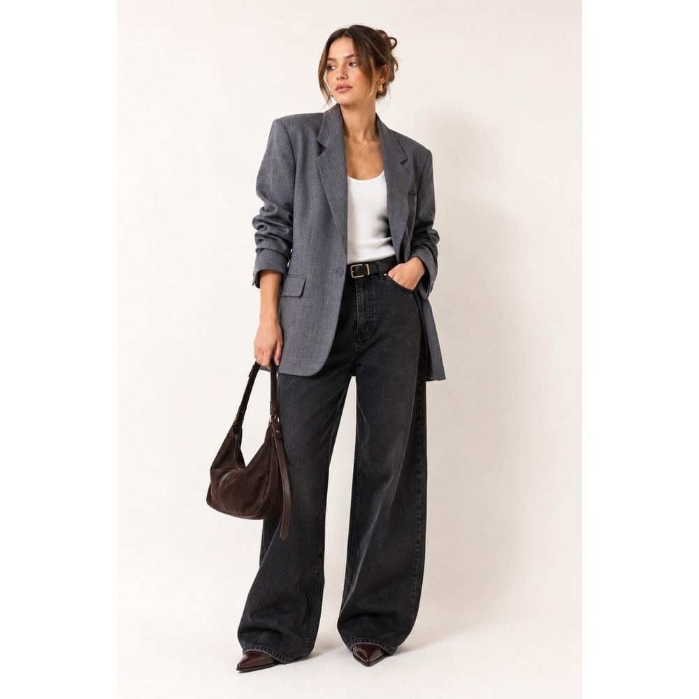 Bretton Place Blazer Womens 14 Grey 100% Wool Glen Plaid Single Button Vintage